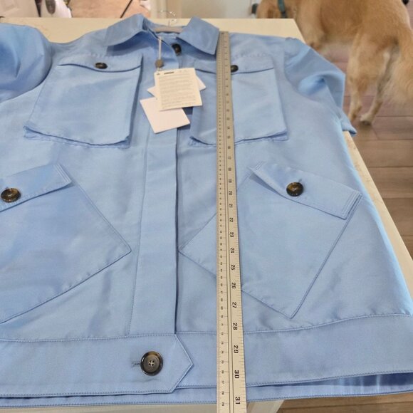 NWT Brognano Safari Jacket Sz S to XL Oversized Light Blue Satiny Designer Italy - Picture 14 of 14